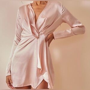 PrettyLittleThing Blush Satin Wrap Robe